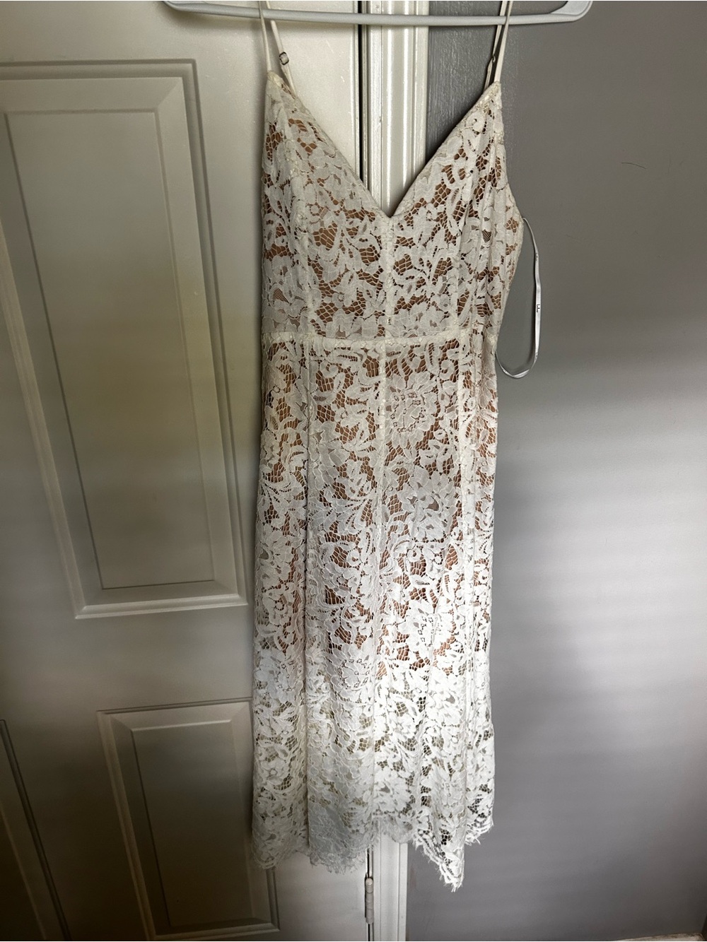 Lulu's Ivory Lace V-Neck Spaghetti-Strap Midi Dress
